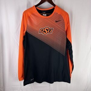Oklahoma State Cowboys OSU Nike Elite Dri Fit Orange Black L/S Shirt Men's Large